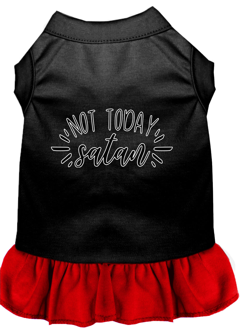 Not Today Satan Screen Print Dog Dress Black with Red Lg